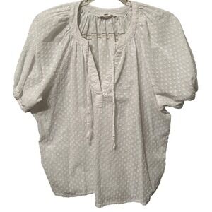 Workshop Republic Clothing White Clip Dot Puff Sleeve Cotton Blouse Large